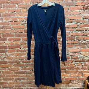 Stewart + Brown Navy Blue Organic Cotton Wrap Dress M